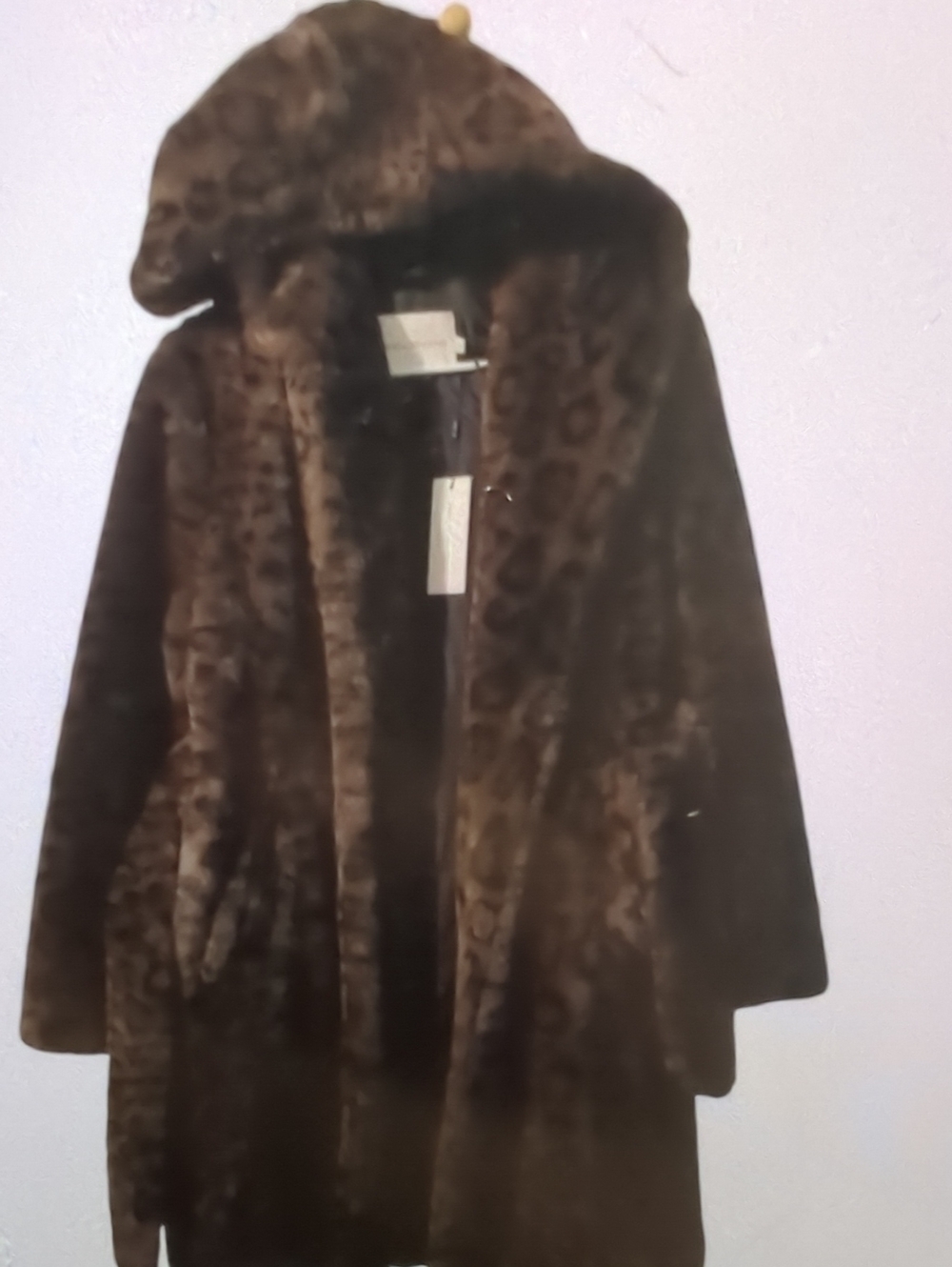 Women's Hooded Faux Fur Coat - Brown